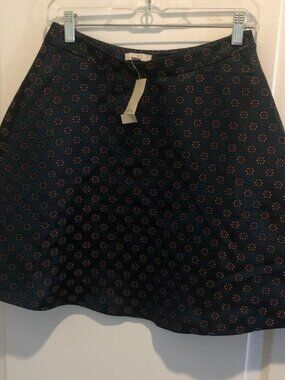 LOFT Green A-Line Skirt with Pink Daisy Dot Print